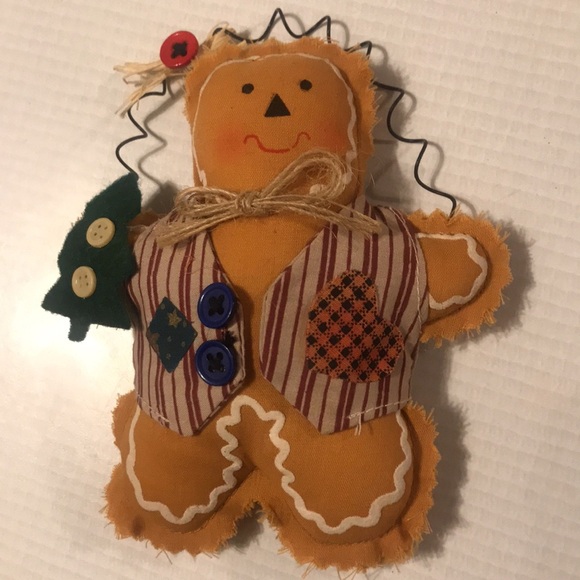 Vintage set if 3 ginger bread cookie Christmas tree ornaments & one canvas bag - Picture 4 of 16